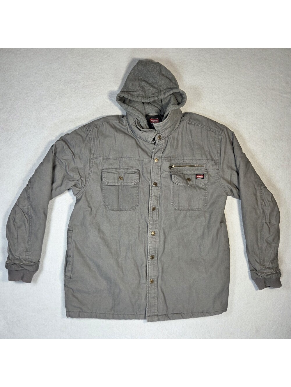 Wrangler Workwear Hooded Canvas Jacket Gray Quilted Lined Size Large 42-44